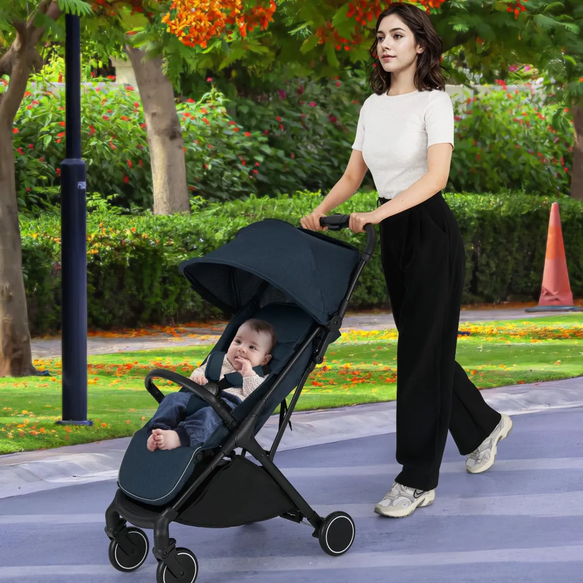 Kinderwagen klappbar Reisebuggy mit Liegefunktion Kinderbuggy tragbar mit verstellbarer Rückenlehne bis 15 kg Belastbar Blau