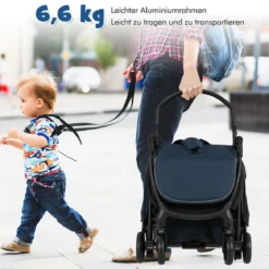 Kinderwagen klappbar Reisebuggy mit Liegefunktion Kinderbuggy tragbar mit verstellbarer Rückenlehne bis 15 kg Belastbar Blau