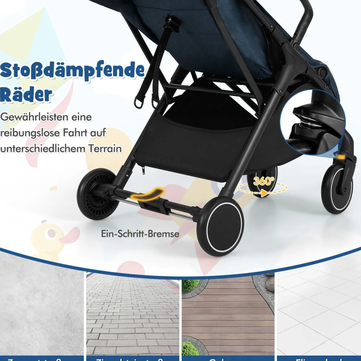 Kinderwagen klappbar Reisebuggy mit Liegefunktion Kinderbuggy tragbar mit verstellbarer Rückenlehne bis 15 kg Belastbar Blau