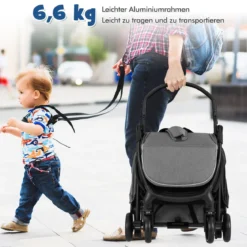 Kinderwagen klappbar Reisebuggy mit Liegefunktion Kinderbuggy tragbar mit verstellbarer Rückenlehne bis 15 kg Belastbar Grau