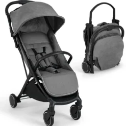 Kinderwagen klappbar Reisebuggy mit Liegefunktion Kinderbuggy tragbar mit verstellbarer Rückenlehne bis 15 kg Belastbar Grau
