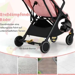 Kinderwagen klappbar Reisebuggy mit Liegefunktion Kinderbuggy tragbar mit verstellbarer Rückenlehnebis 15 kg Belastbar Rosa