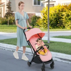 Kinderwagen klappbar Reisebuggy mit Liegefunktion Kinderbuggy tragbar mit verstellbarer Rückenlehnebis 15 kg Belastbar Rosa