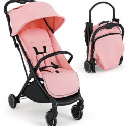 Kinderwagen klappbar Reisebuggy mit Liegefunktion Kinderbuggy tragbar mit verstellbarer Rückenlehnebis 15 kg Belastbar Rosa