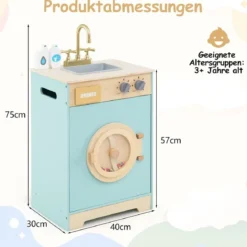 Kinder Waschmaschine mit Waschmittel Holz Spielzeug-Waschmaschine Wäscherei-Küchenset mit Spüle