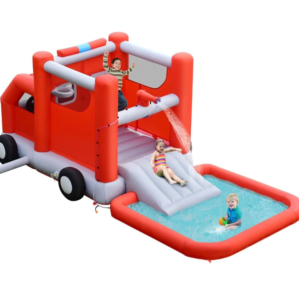 Kinder-Wasserrutsche im Feuerwehr-Stil mit Planschbecken 564 x 268 x 212 cm