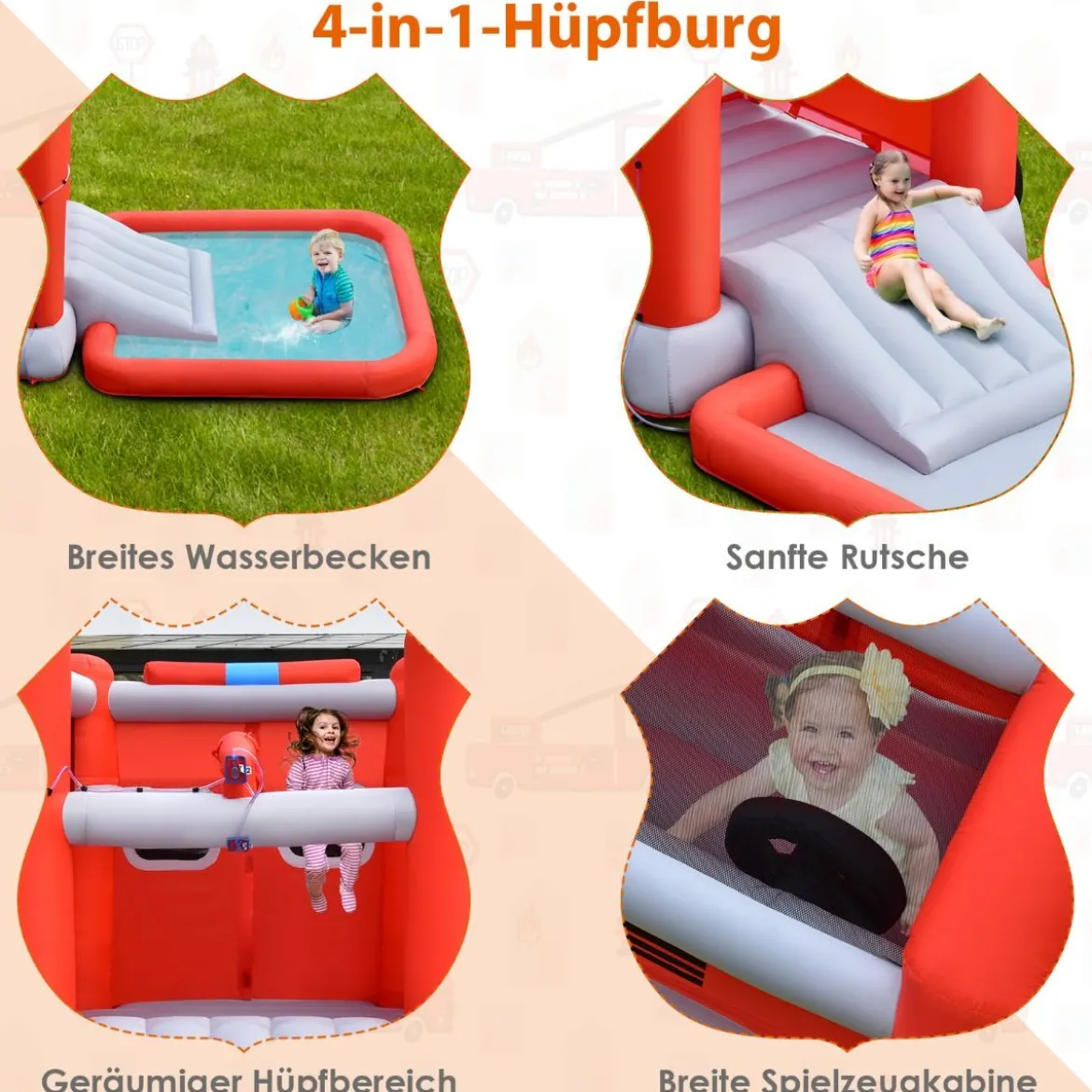 Kinder-Wasserrutsche im Feuerwehr-Stil mit Planschbecken 564 x 268 x 212 cm