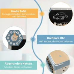 Kinder Werkbank aus Holz mit Tafel & Uhr & 61 Zubehören für Kinder ab 3 Jahren Blau