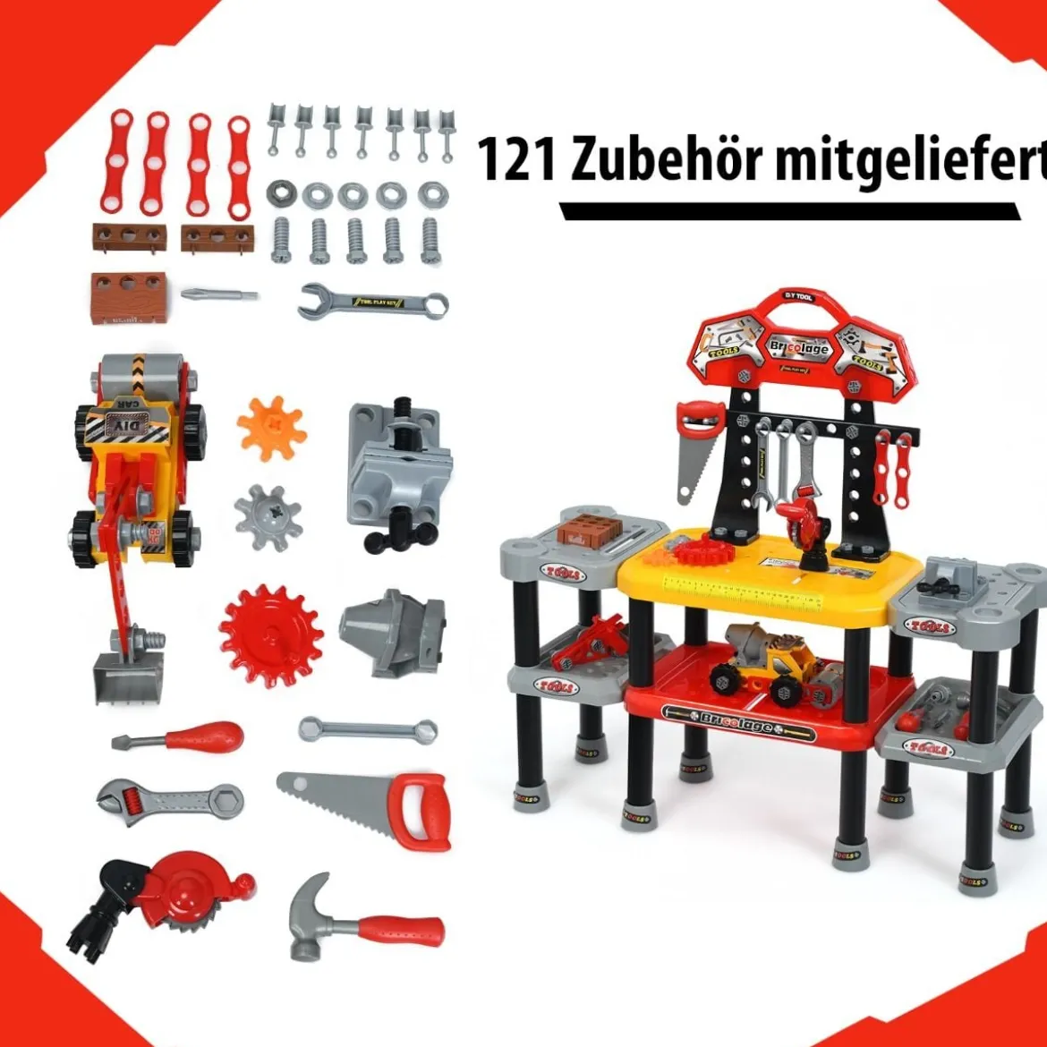 Kinder Werkbank Set Kinder Rollenspiel Bank mit Haken Werkzeugbank 85,5 x 30,5 x 83 cm Bunt