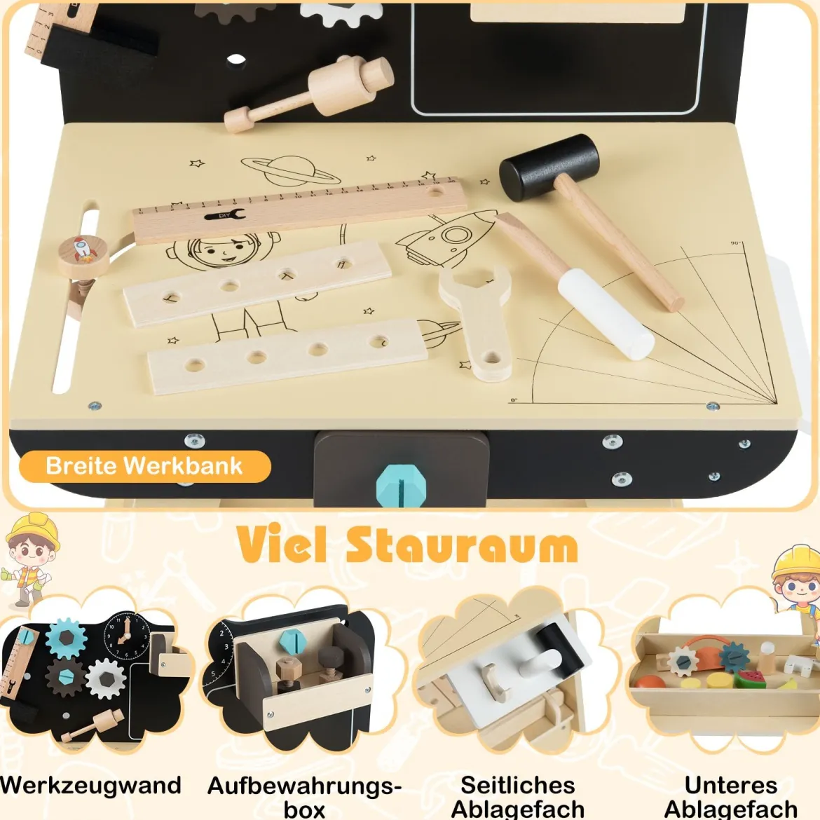 Kinder Werkbank Set mit Tafel Montessori Spielzeug zum Nachspielen Werkstatt-Spielzeug