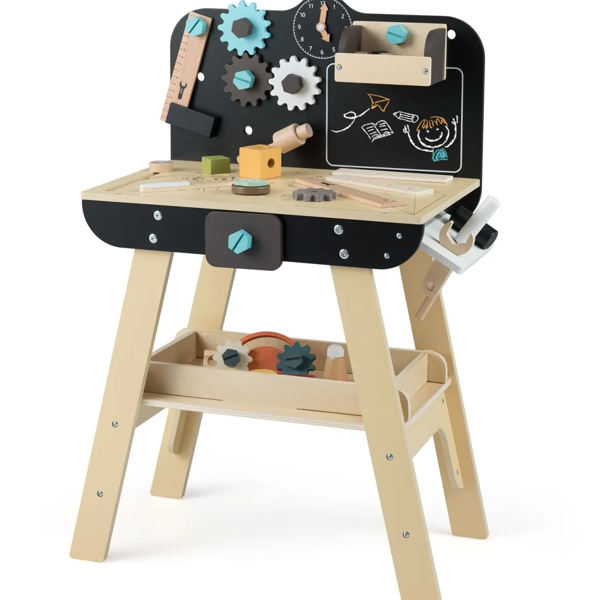 Kinder Werkbank Set mit Tafel Montessori Spielzeug zum Nachspielen Werkstatt-Spielzeug