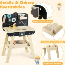 Kinder Werkbank Set mit Tafel Montessori Spielzeug zum Nachspielen Werkstatt-Spielzeug