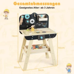 Kinder Werkbank Set mit Tafel Montessori Spielzeug zum Nachspielen Werkstatt-Spielzeug