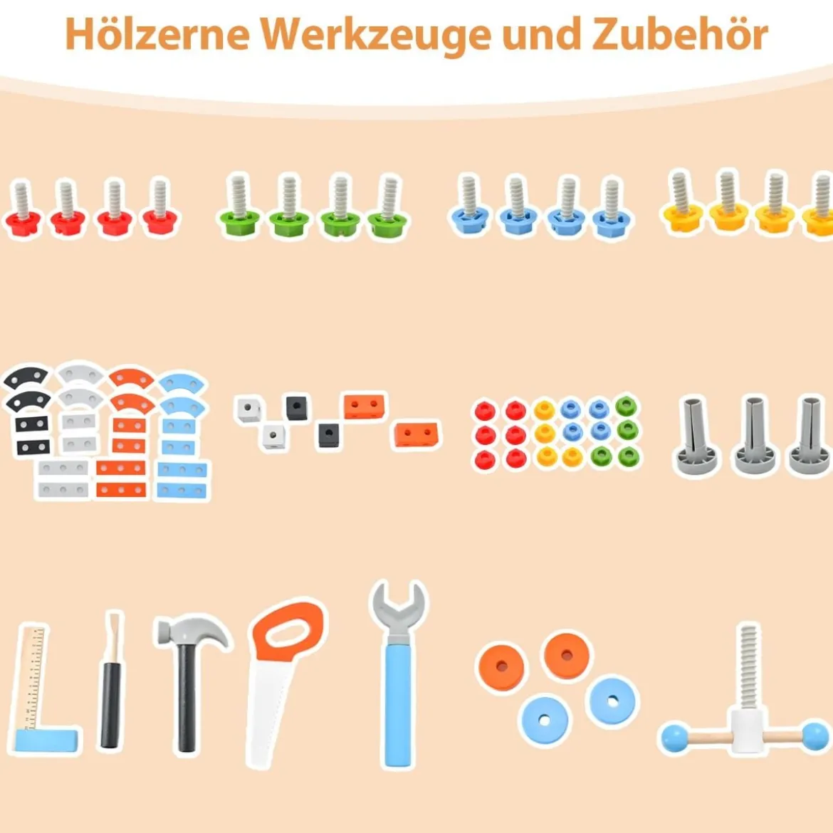 Kinder Werkzeugbank aus Holz mit Tafel & hängendem Werkzeugständer & Zubehör