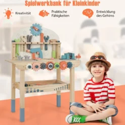 Kinder Werkzeugbank aus Holz mit Magnetischem Gestell & Werkzeugset 60 x 30 x 79 cm