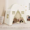 Kinderzelt Großes Prinzessinnenzelt mit Tragetasche Anti-Rutsch-Matte Reißverschluss Beige