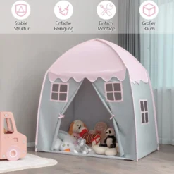 Kinderzelt Großes Prinzessinnenzelt mit Tragetasche Anti-Rutsch-Matte Reißverschluss Rosa