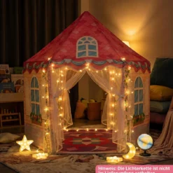 Kinderzelt im Prinzessinnenburg-Design für Kinder ab 3 jahren Spielzelt mit Vorhängen Rosa