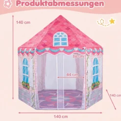 Kinderzelt im Prinzessinnenburg-Design für Kinder ab 3 jahren Spielzelt mit Vorhängen Rosa