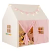 Kinderzelt mit Matte & Lichtern & Flaggenbanner & Fenstern Kinder Spielhaus Spielzelt Rosa