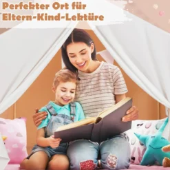 Kinderzelt mit waschbarer Baumwollmatte & Flaggenbanner Spielzelt mit Fenstern 131 x 91 x 131 cm Hellbraun