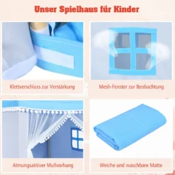 Kinderzelt Spielhaus Kinderspielhaus Prinzess Prinzessin Kinderspielzelt Blau