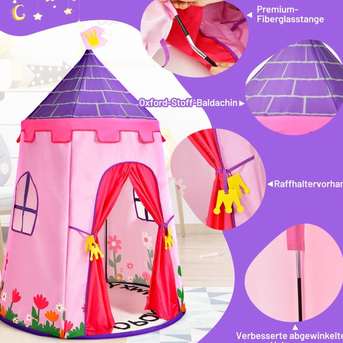 Kinderzelt Tragbares Spielzelt für Kinder 108 x 158 cm Rosa