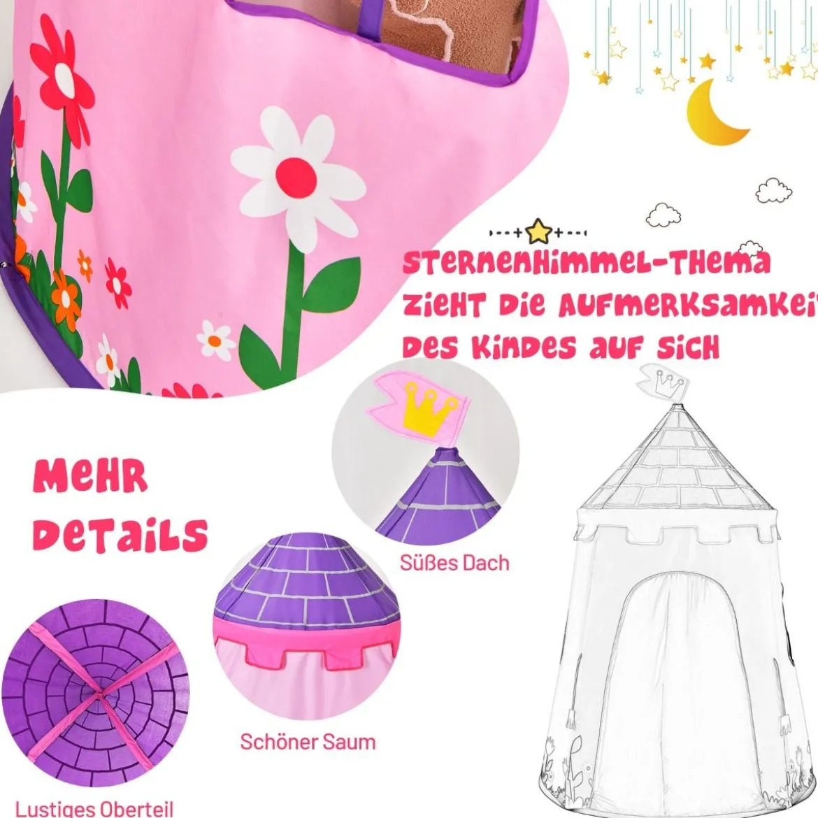 Kinderzelt Tragbares Spielzelt für Kinder 108 x 158 cm Rosa