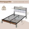 Kingsize Bettrahmen mit LED-Licht & Ladestation & Gepolstertem Kopfteil Metallgestell Bettgestell
