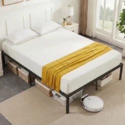 King Size Metall-Bettgestell Plattformbett mit Robusten Metalllatten Schwarz 200 x 160 cm