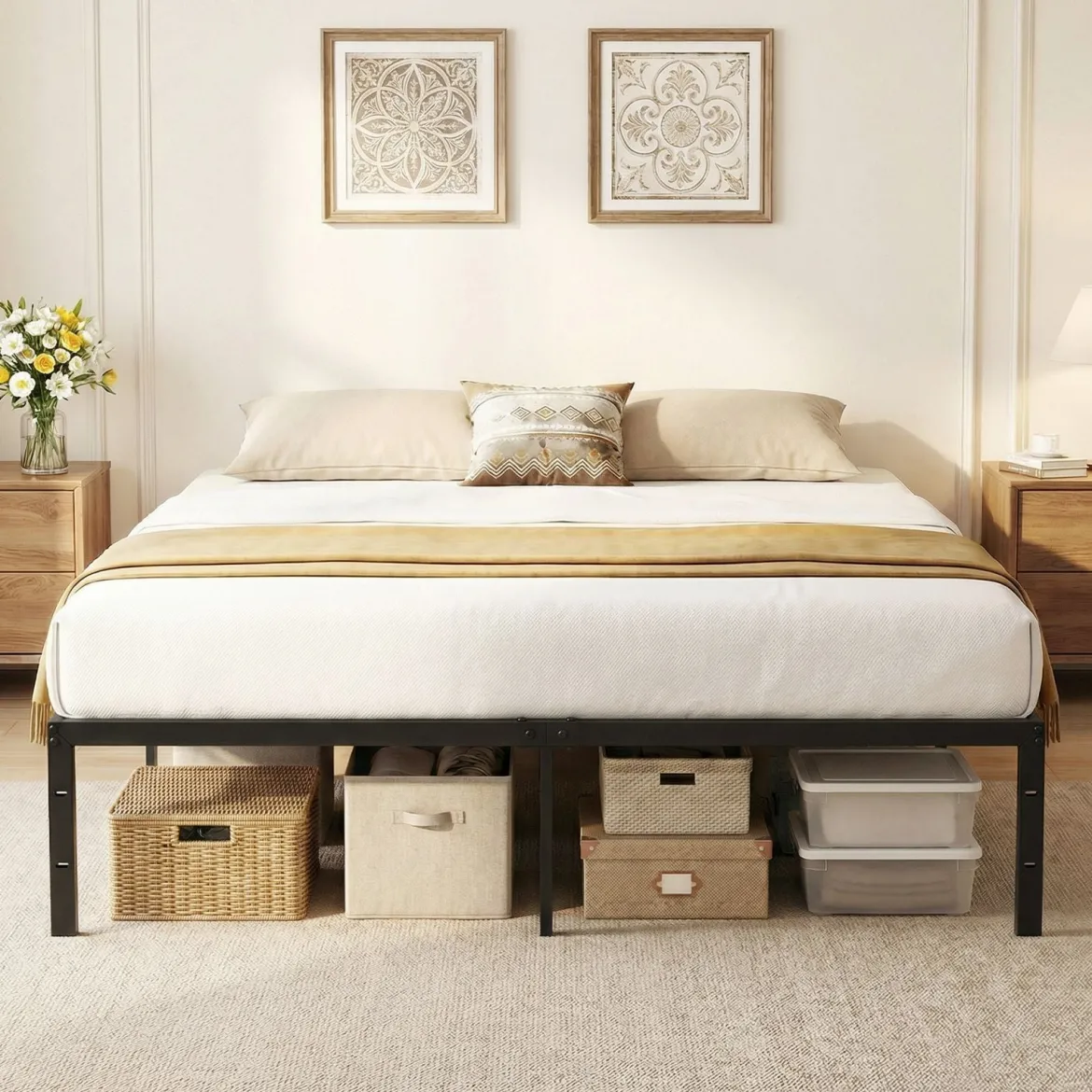 King Size Metall-Bettgestell Plattformbett mit Robusten Metalllatten Schwarz 200 x 160 cm