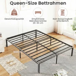 King Size Metall-Bettgestell Plattformbett mit Robusten Metalllatten Schwarz 200 x 160 cm