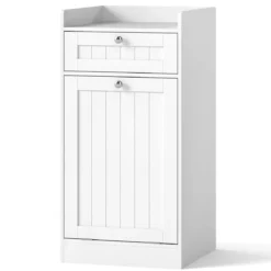Kippbarer Wäscheschrank freistehender Badezimmerschrank mit Regal Schublade Weiß