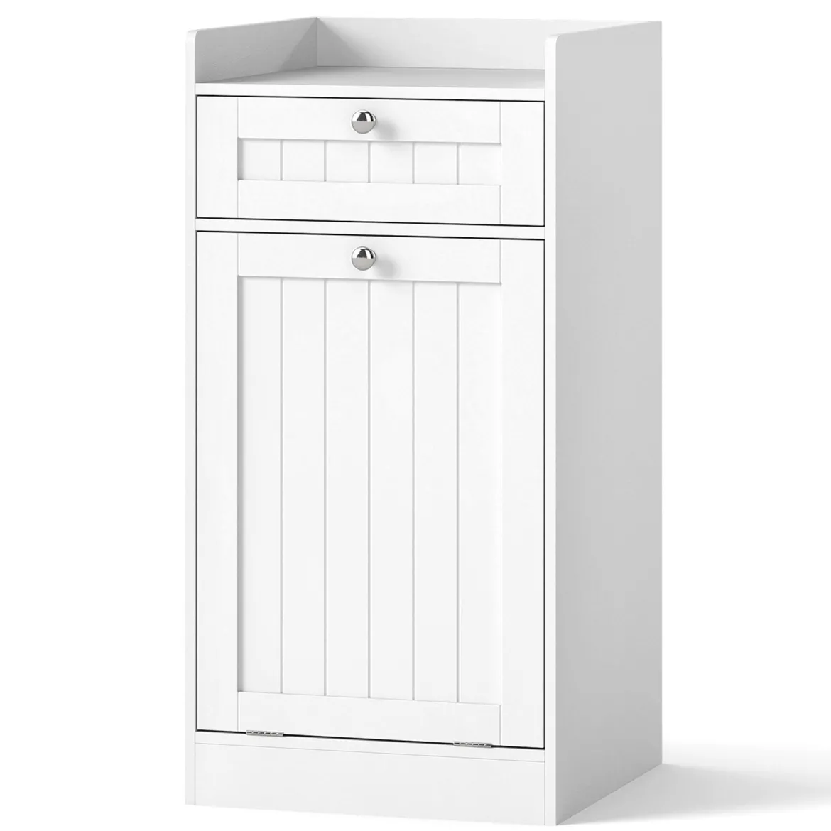 Kippbarer Wäscheschrank freistehender Badezimmerschrank mit Regal Schublade Weiß