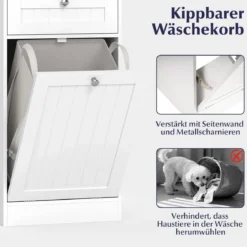 Kippbarer Wäscheschrank freistehender Badezimmerschrank mit Regal Schublade Weiß