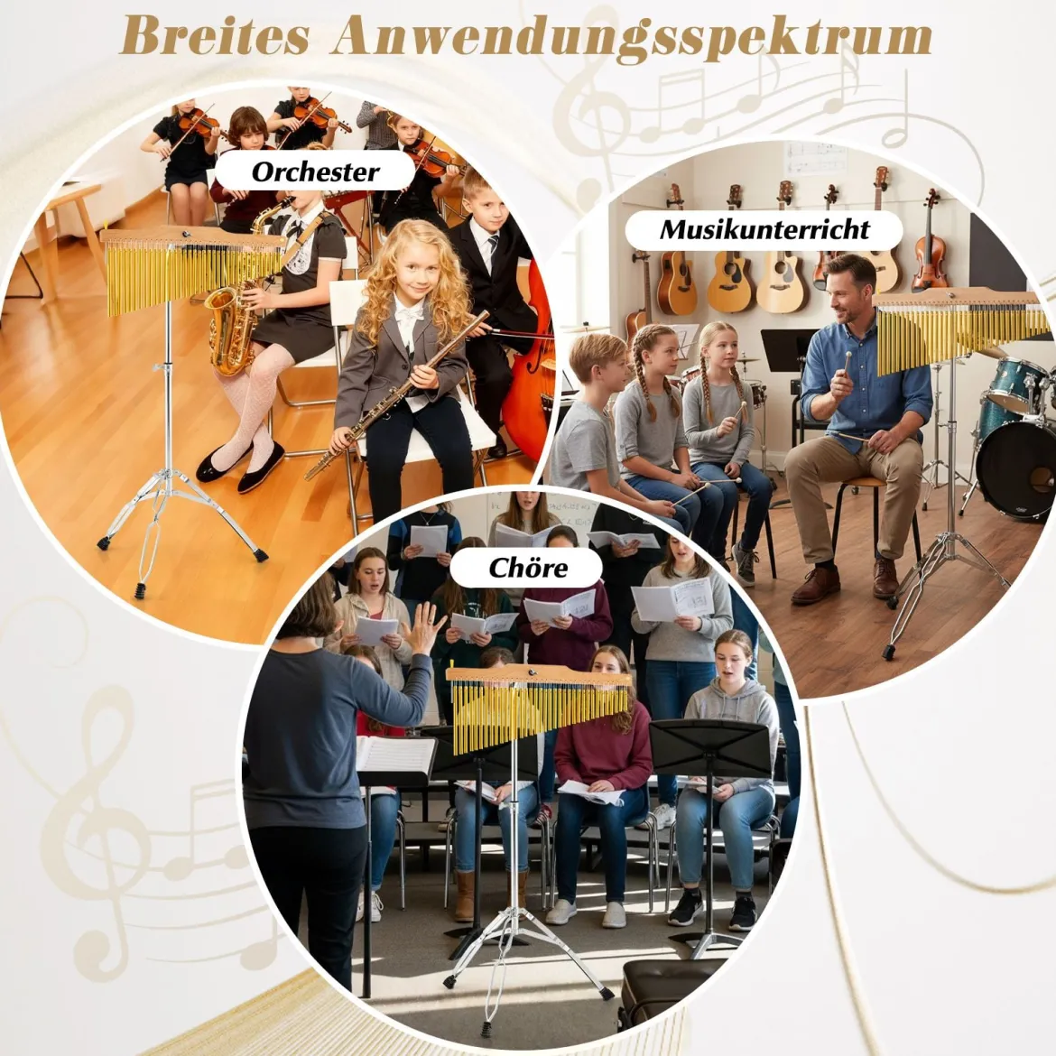 36 Klangstäbe für Windspiel Percussion Chimes mit Faltbarem & Einstellbarem Ständer & Tragetasche