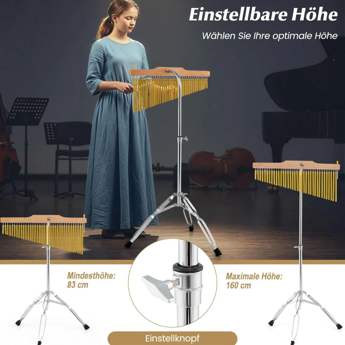 36 Klangstäbe für Windspiel Percussion Chimes mit Faltbarem & Einstellbarem Ständer & Tragetasche