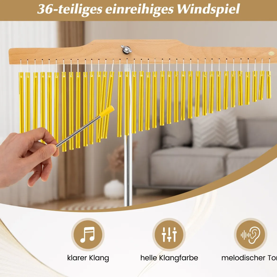 36 Klangstäbe für Windspiel Percussion Chimes mit Faltbarem & Einstellbarem Ständer & Tragetasche