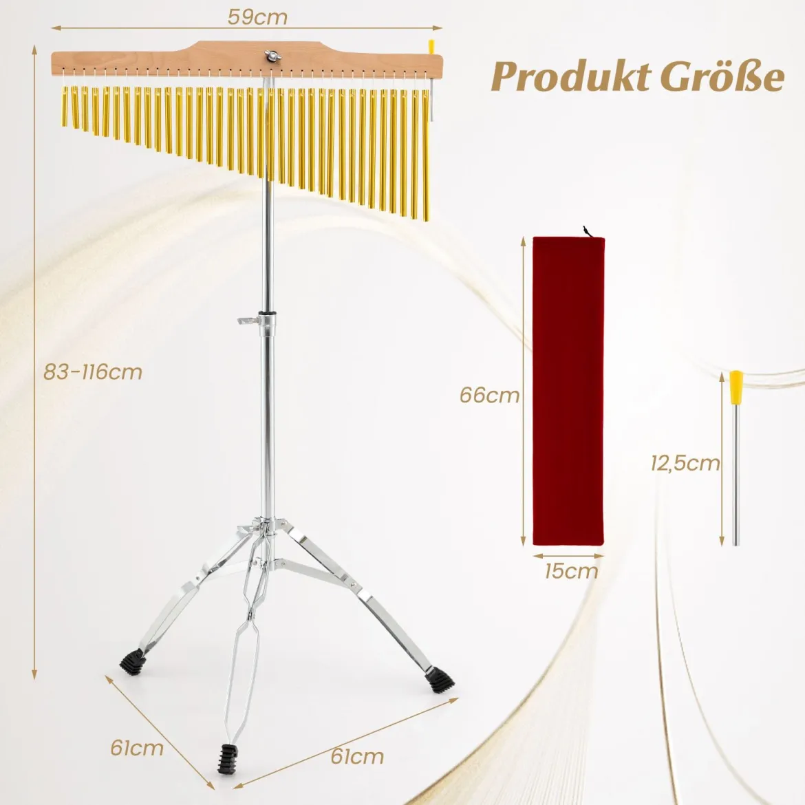 36 Klangstäbe für Windspiel Percussion Chimes mit Faltbarem & Einstellbarem Ständer & Tragetasche