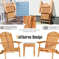 Klappbare Adirondack Stühle mit Tisch 2er Set Adirondack Chairs aus Eukalyptusholz Natürlich