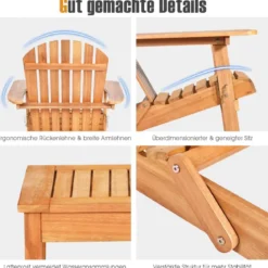 Klappbare Adirondack Stühle mit Tisch 2er Set Adirondack Chairs aus Eukalyptusholz Natürlich