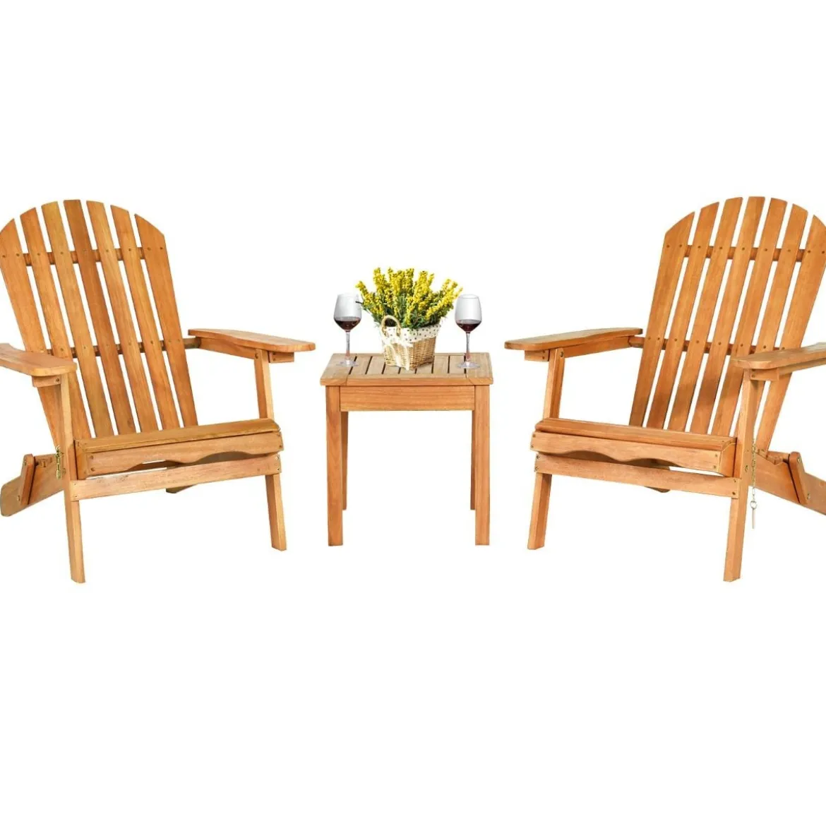 Klappbare Adirondack Stühle mit Tisch 2er Set Adirondack Chairs aus Eukalyptusholz Natürlich