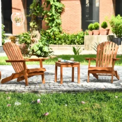 Klappbare Adirondack Stühle mit Tisch 2er Set Adirondack Chairs aus Eukalyptusholz Natürlich