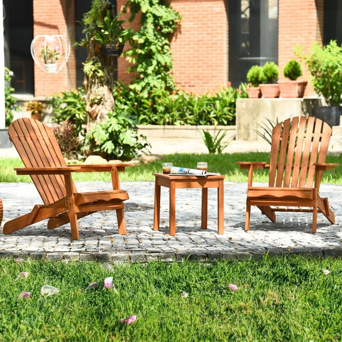 Klappbare Adirondack Stühle mit Tisch 2er Set Adirondack Chairs aus Eukalyptusholz Natürlich
