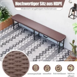 Klappbare Bierbank in Rattanoptik mit Tragegriff Klappbank Bierzeltbank Campingbank Schwarz/Braun