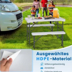 Klappbare Bierzeltgarnitur inkl. 2Bierbänke & 1Biertisch 3-teilige Biertischgarnitur Weiß