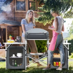 Klappbare Campingküche mit Tragetasche Alu Reiseküche Campingschrank Zeltschrank Grau