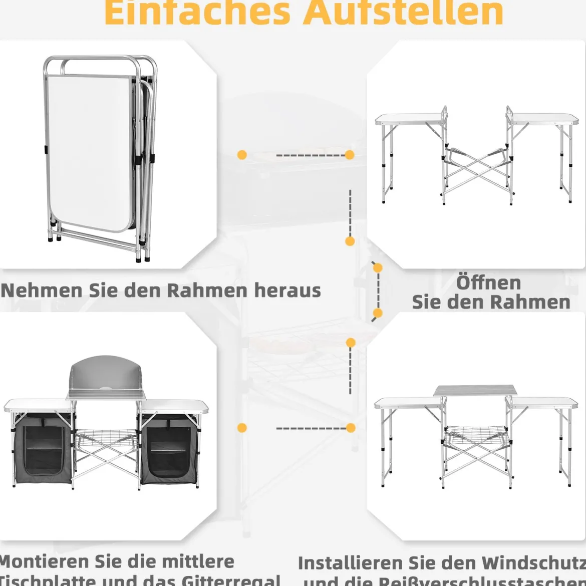 Klappbare Campingküche mit Tragetasche Alu Reiseküche Campingschrank Zeltschrank Grau
