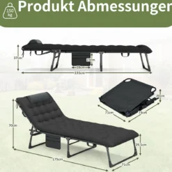 Klappbare Campingliege Feldbett mit abnehmbare gepolsterte Matratze verstellbares Campingbett Schwarz