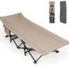 Klappbare Campingliege mit Seitentasche Feldbett bis 200 kg Belastbar Gästebett Khaki